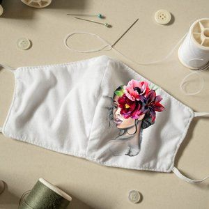 Watercolor Printed Face Mask Linen #3